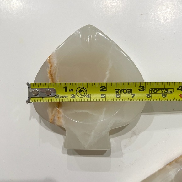 Vintage MCM Set 4 Onyx Alabaster Paper Weight Ashtray Spade Diamond Heart Club - Picture 8 of 13